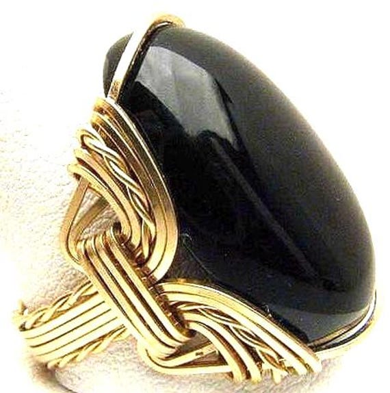 Handmade 14kt Gold  Wire Wrap Black Onyx Ring Great Gift Idea