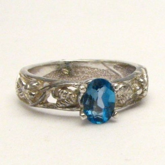 London Blue Topaz Gemstone Vine Solid Sterling Silver.  Custom Sized to fit you. Great Gift Idea