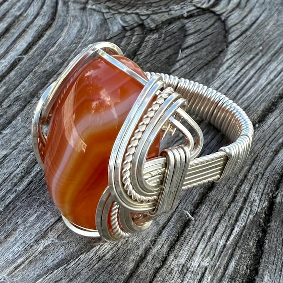 Stirling Silver Cabochon Gemstone Ring Stripped Sardonyx Ring Great Gift Idea