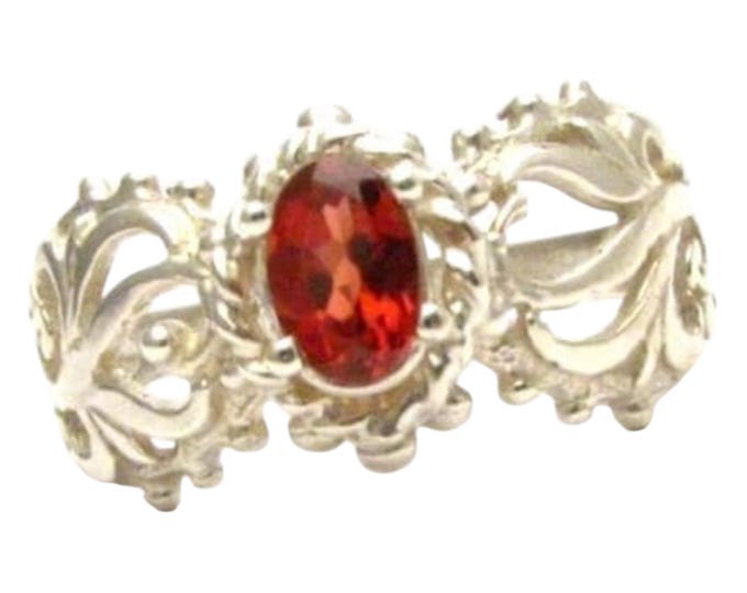 Handmade Sterling Silver Red Garnet Filigree Ring