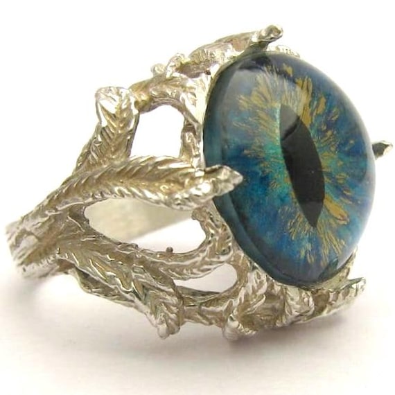 Handmade Sterling Silver Aqua Gothic Dragon Eye Claw Ring Great Gift Idea