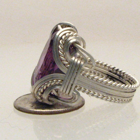 Handmade Solid Sterling Silver Wire Wrap Amethyst Ring Great Gift Idea
