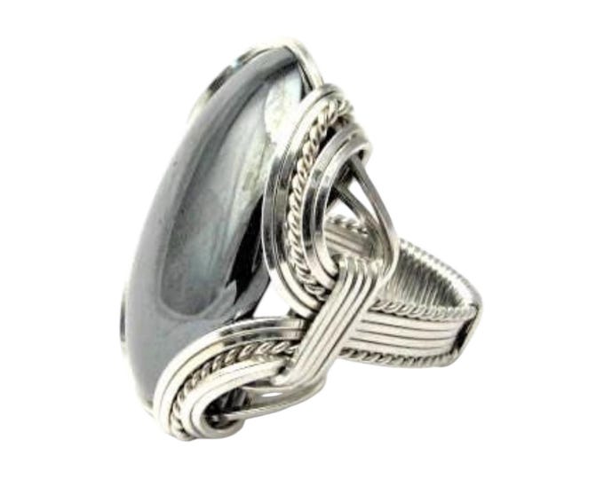 Hematite Ring Sterling Silver Wire Wrapped Custom Handmade