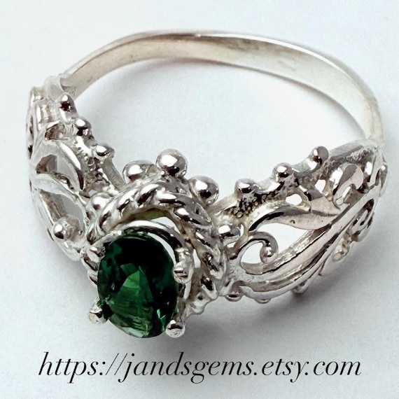 Chrome Diopside Ring Sterling Silver: Custom Sizing, Dark Green Gemstone
