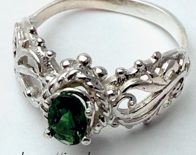 Chrome Diopside Ring Sterling Silver: Custom Sizing, Dark Green Gemstone
