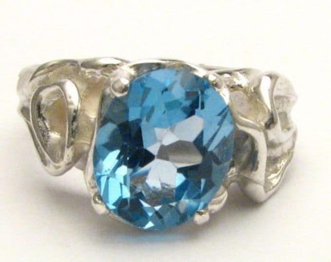 Topaz Ring Sterling Silver: Blue Gemstone Handmade Gothic Jewelry