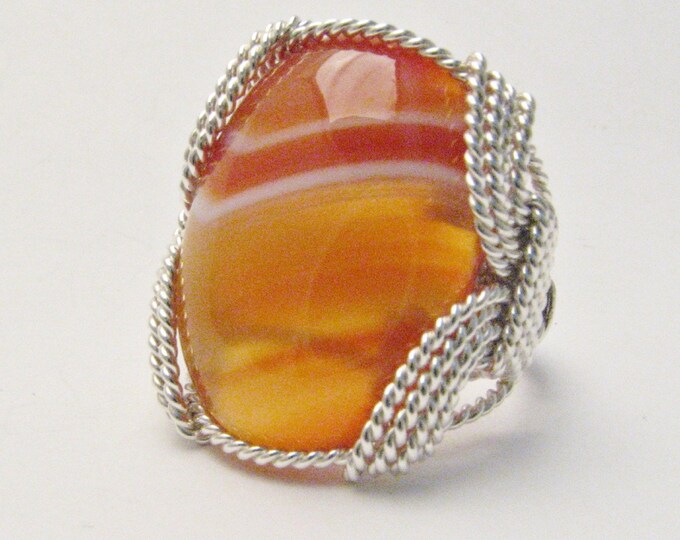 Red Sardonyx Ring Sterling Silver: Wire Wrapped Victorian Gemstone