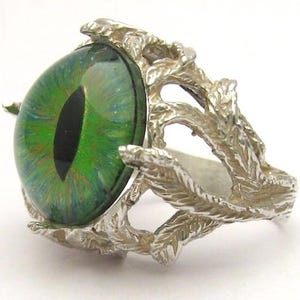 Green Gothic Dragon Eye Claw handmade sterling silver Ring gift idea Great Gift Idea