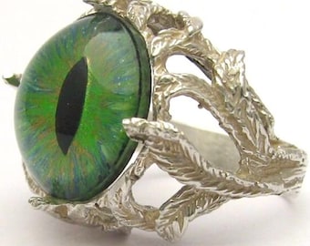 Green Gothic Dragon Eye Claw handmade sterling silver Ring gift idea Great Gift Idea