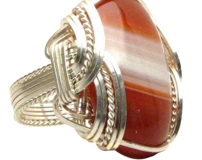Striped Sardonyx Handmade Victorian Sterling Silver Wire Wrapped Ring