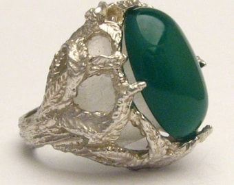 Handmade Solid Sterling Silver Green Onyx Cab Cabochon Ring