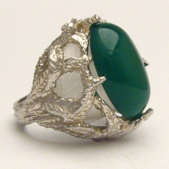 Handmade Solid Sterling Silver Green Onyx Cab Cabochon Ring Great Gift Idea