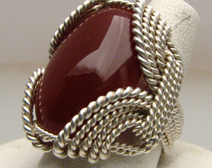 Handmade Sterling Silver Wire Wrapped Carnelian Ring