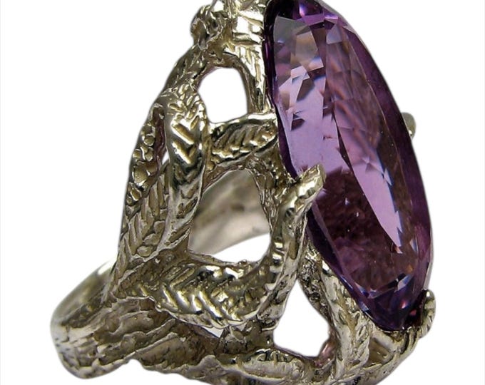 Handmade Sterling Silver Amethyst Ring: Faceted Gemstone, February Birthstone
