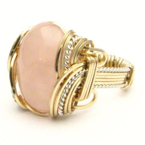 Handmade Wire Wrapped Vintage Two Tone Sterling Silver/14kt Gold  Rose Quartz Ring Great Gift Idea