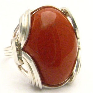 Oval Wire Wrap Red Jasper Silver Gemstone Ring. Custom Sized to fit you. Great Gift Idea image 3