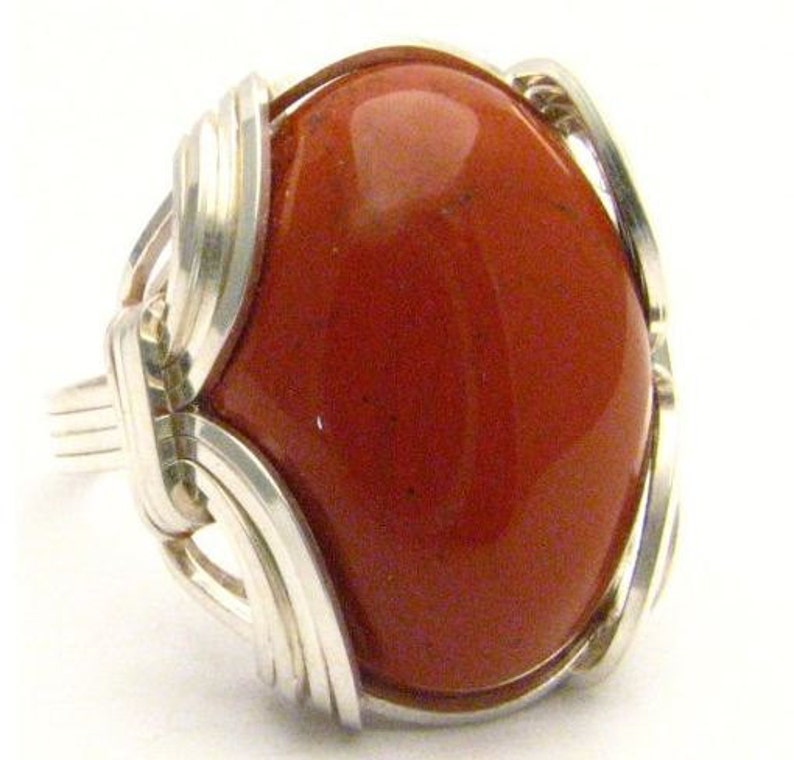 Oval Wire Wrap Red Jasper Silver Gemstone Ring. Custom Sized to fit you. Great Gift Idea image 3