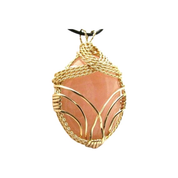 Handmade 14kt Gold  Wire Wrap Rose Quartz Pendant Great Gift Idea