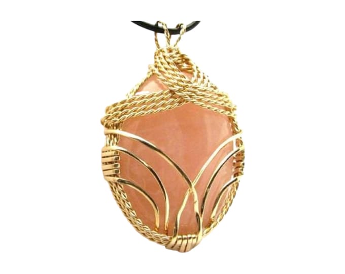 Handmade 14kt Gold Filled Wire Wrap Rose Quartz Pendant and Neckless