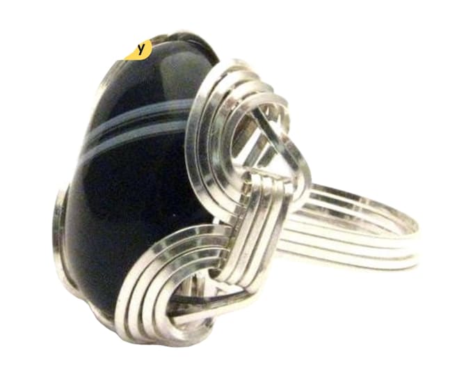 Sterling Silver Wire Wrapped Onyx Ring - Custom Sized