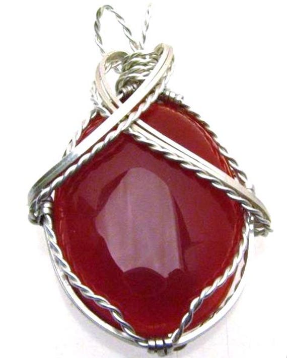 Handmade Solid Sterling Silver Wire Wrap Carnelian Pendant Great Gift Idea