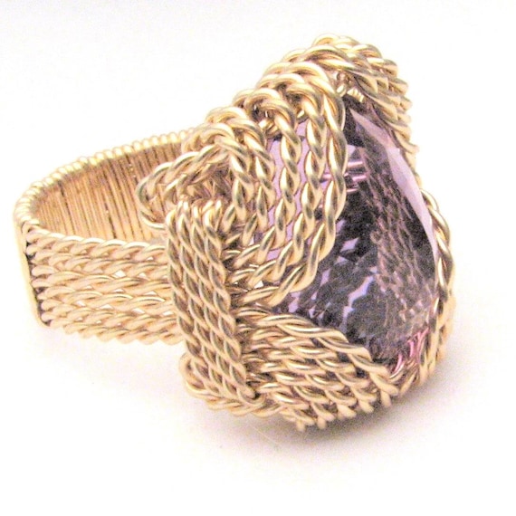 Handmade 14kt Gold  Wire Wrap Amethyst Gemstone Ring gift Feb Birthstone Great Gift Idea