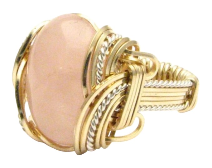 Rose Quartz Ring Sterling Silver 14kt Gold Wire Wrapped Gemstone