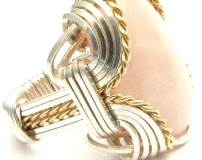 Handmade Rose Quartz Ring: Sterling Silver & 14kt Gold Wire Wrap
