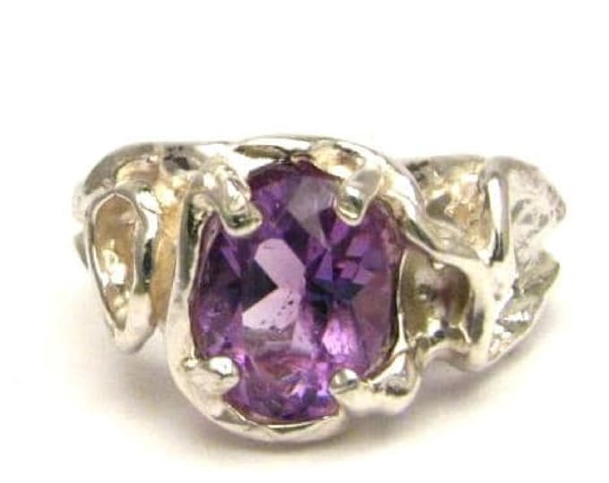 Amethyst Sterling Silver Ring: Handmade Gothic Purple Gemstone