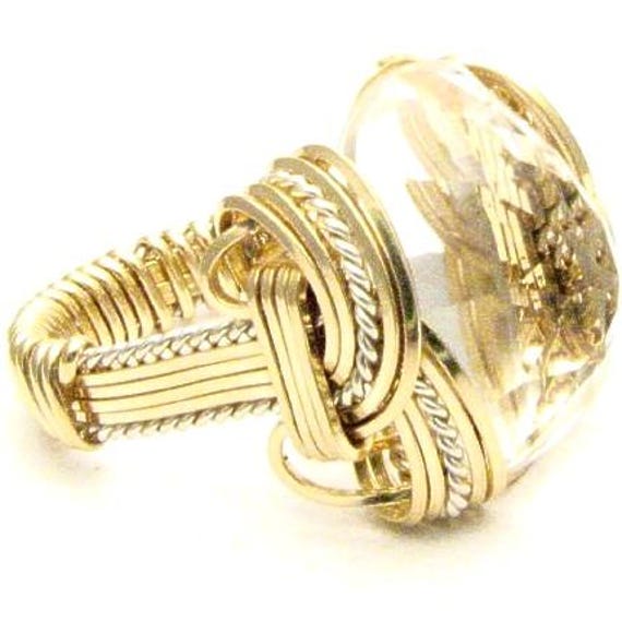 Handmade Wire Wrap Two Tone Sterling Silver/14kt Gold  Prasiolite Ring Great Gift Idea
