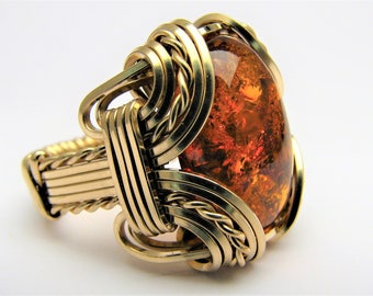 Handmade 14kt Gold Filled Wire Wrap Amber Ring