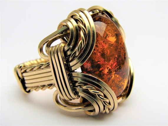 Handmade 14kt Gold Filled Wire Wrap Amber Ring