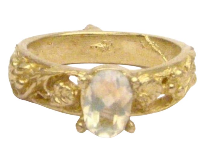 Moonstone Gold Filigree Ring: Handmade 14kt Solid Gold Victorian Style