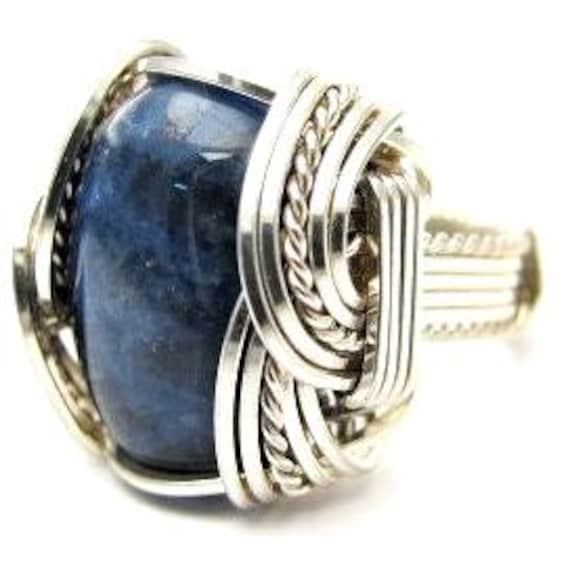 Handmade Wire Wrapped Blue Sodalite Sterling Silver Ring. Custom Personalized Sizing to fit you.