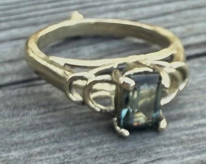 Handmade 14kt Gold Montana Sapphire Emerald Cut Ring Engagement Ring