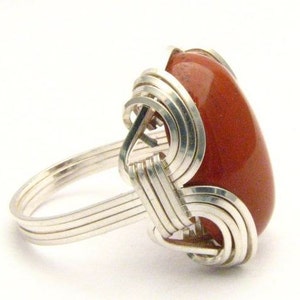 Oval Wire Wrap Red Jasper Silver Gemstone Ring. Custom Sized to fit you. Great Gift Idea image 2