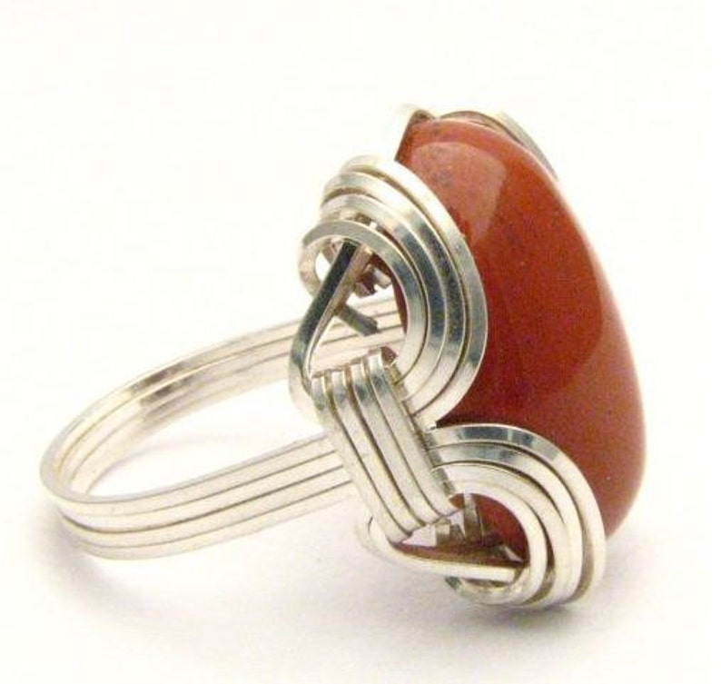 Oval Wire Wrap Red Jasper Silver Gemstone Ring. Custom Sized to fit you. Great Gift Idea image 2