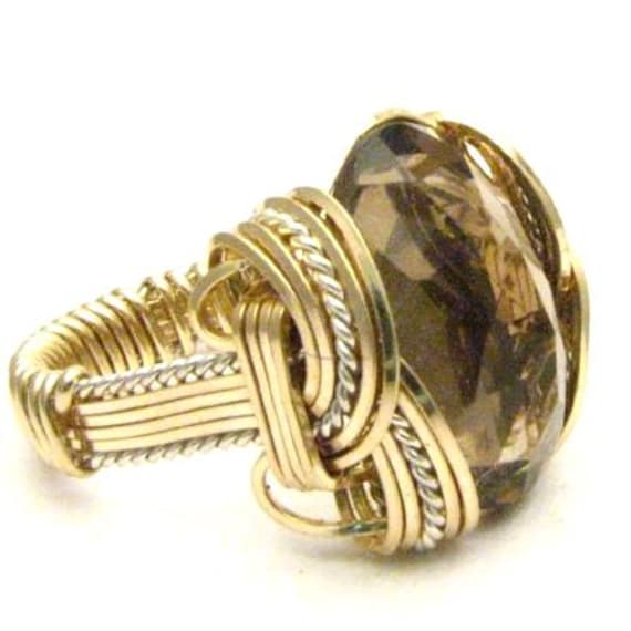 Handmade Wire Wrap Two Tone Sterling Silver/14kt Gold  Smoky Quartz Ring