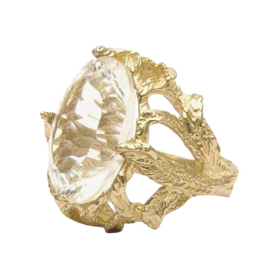 Handmade 14kt Gold Diamond Quartz Claw Gemstone Ring Great Gift Idea