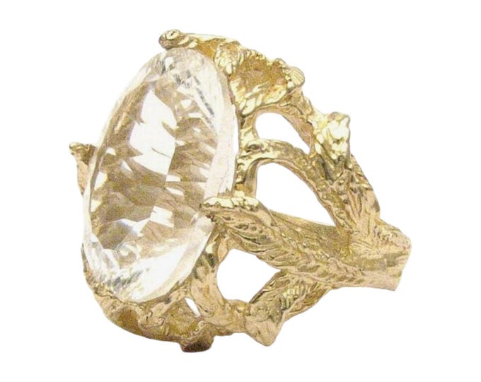 Handmade 14kt Gold Diamond Quartz Ring: Claw Setting, 12+ct Gemstone