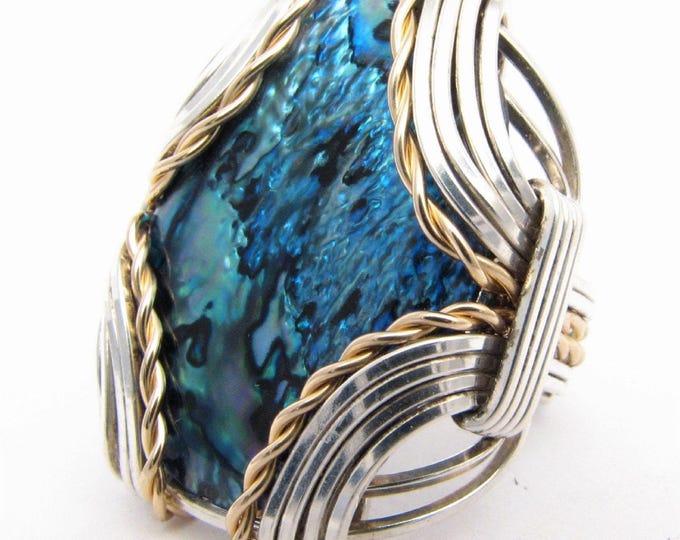 Shell Ring Sterling Silver/ 14k Gold wire wrapped ring , Custom Size