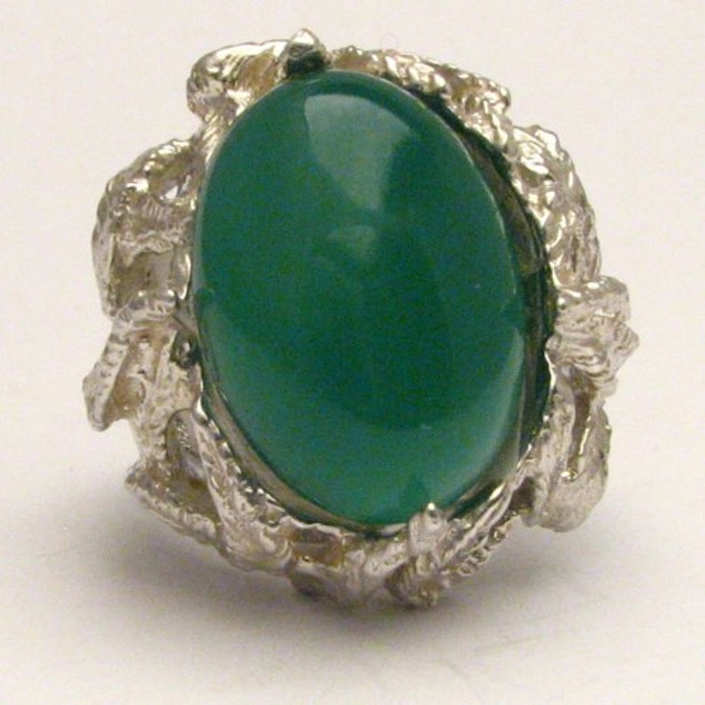 Handmade Solid Sterling Silver Green Onyx Cab Cabochon Ring Great Gift Idea image 2