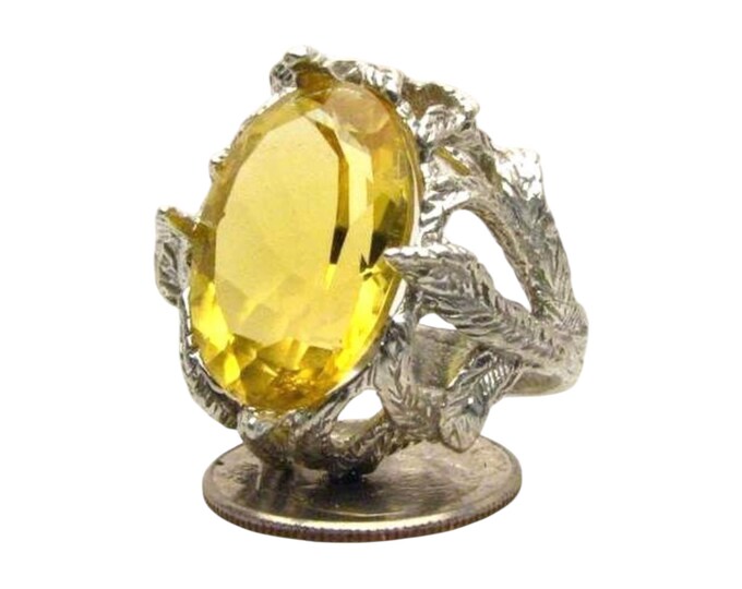 Handmade Sterling Silver Yellow Citrine Ring: Faceted Gemstone November birthstone