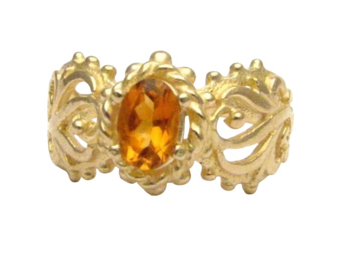 Citrine Gold Filigree Ring: Handmade 14kt November Birthstone Jewelry