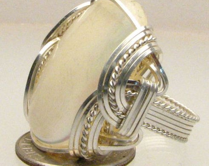 Handmade Wire Wrapped Mother of Pearl Shell Sterling Silver Ring. Custom Personalized Sizing to fit you.