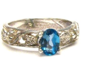 London Blue Topaz Gemstone Vine Solid Sterling Silver.  Custom Sized to fit you. Great Gift Idea