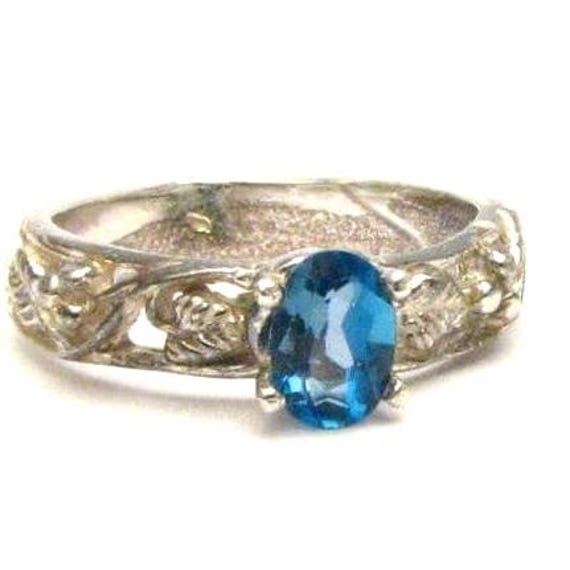 London Blue Topaz Gemstone Vine Solid Sterling Silver.  Custom Sized to fit you. Great Gift Idea