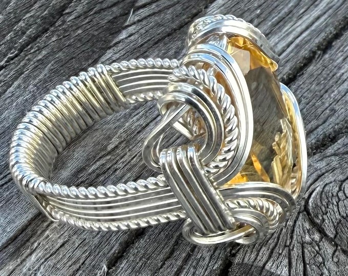 Handmade Sterling Silver Wire Wrap Citrine Ring - Game of Thrones Inspired November birthstone