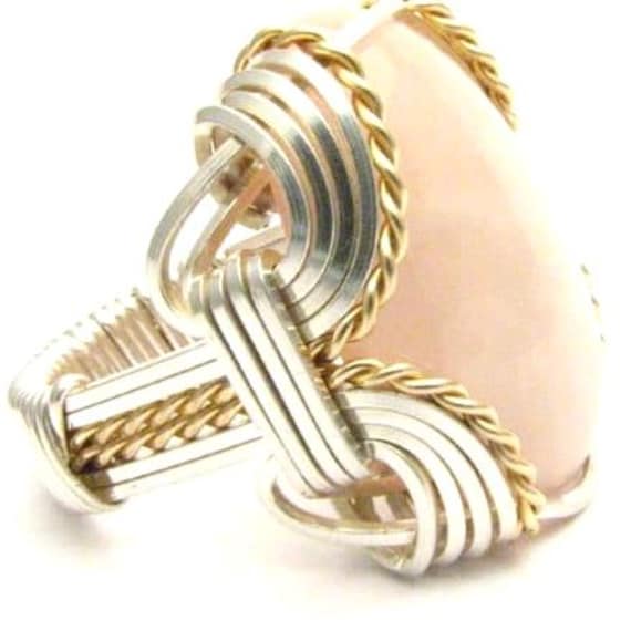 Sterling Silver/14kt Gold  Rose Quartz Handmade Wire Wrap Ring gift Great Gift Idea