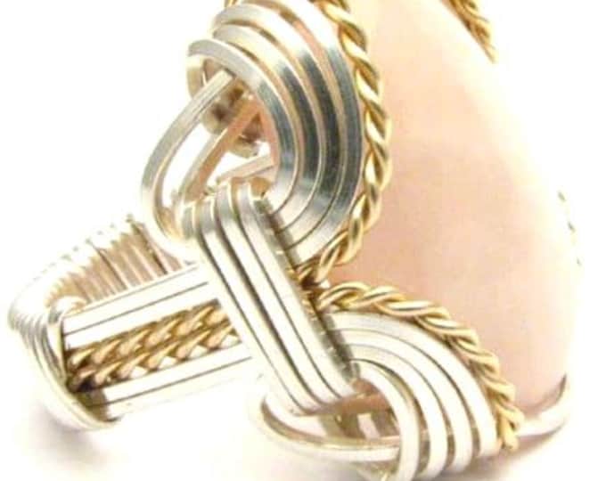 Handmade Rose Quartz Ring: Sterling Silver & 14kt Gold Wire Wrap